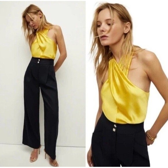 Veronica Beard Women 8 Stewart Charmeuse Silk Blend Halter Top NWT Bright Sunset - Picture 2 of 9